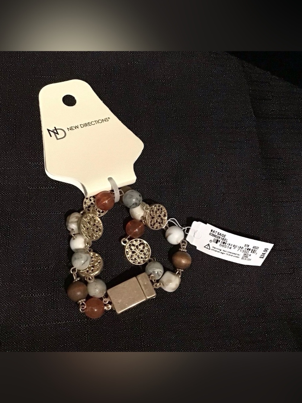 New Directions Women's Bracelet Brown Grey Gold Multiple Strands Magnetic Clasp